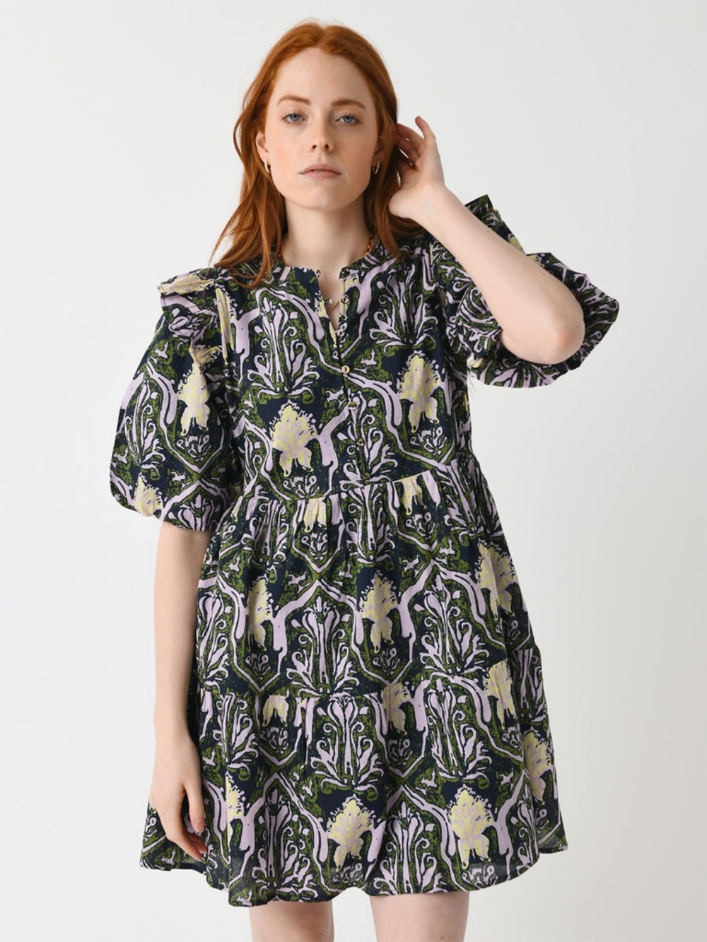 Cleobella Camden Mini‎ Dress Casablanca Floral Puff-Sleeve Dress Navy Lavender